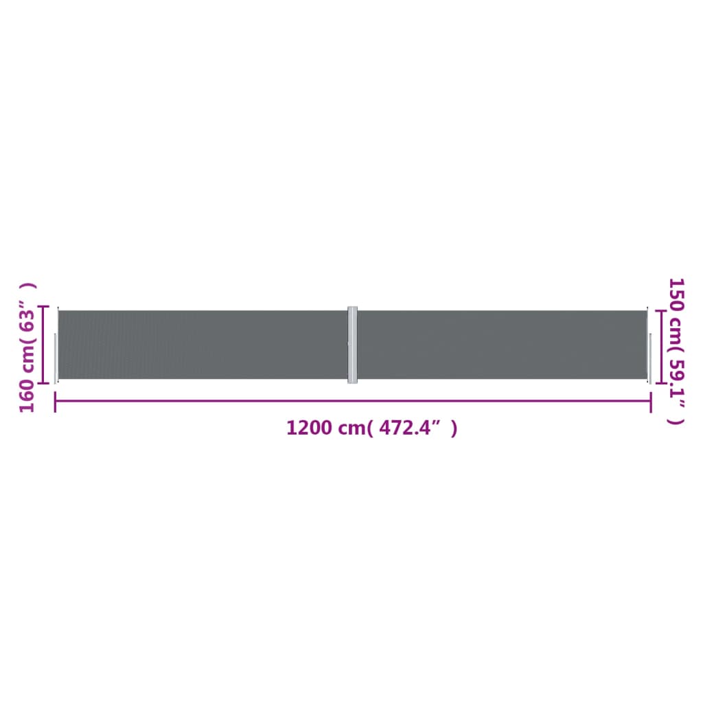 Tenda da Sole Laterale Retrattile Antracite 160x1200 cm