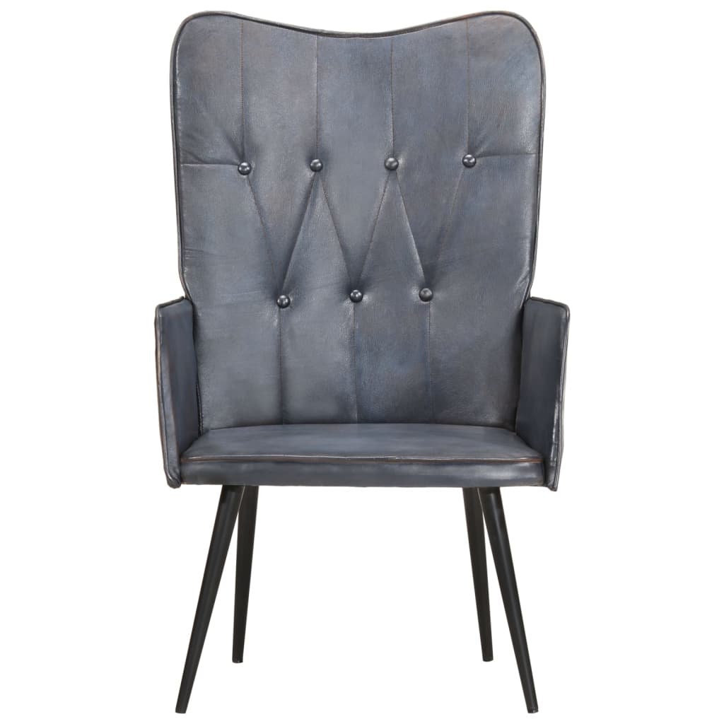 Poltrona Wingback Grigia in Vera Pelle 339649