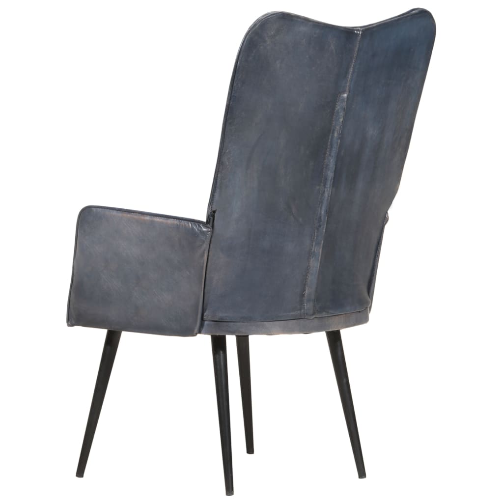 Poltrona Wingback Grigia in Vera Pelle 339649