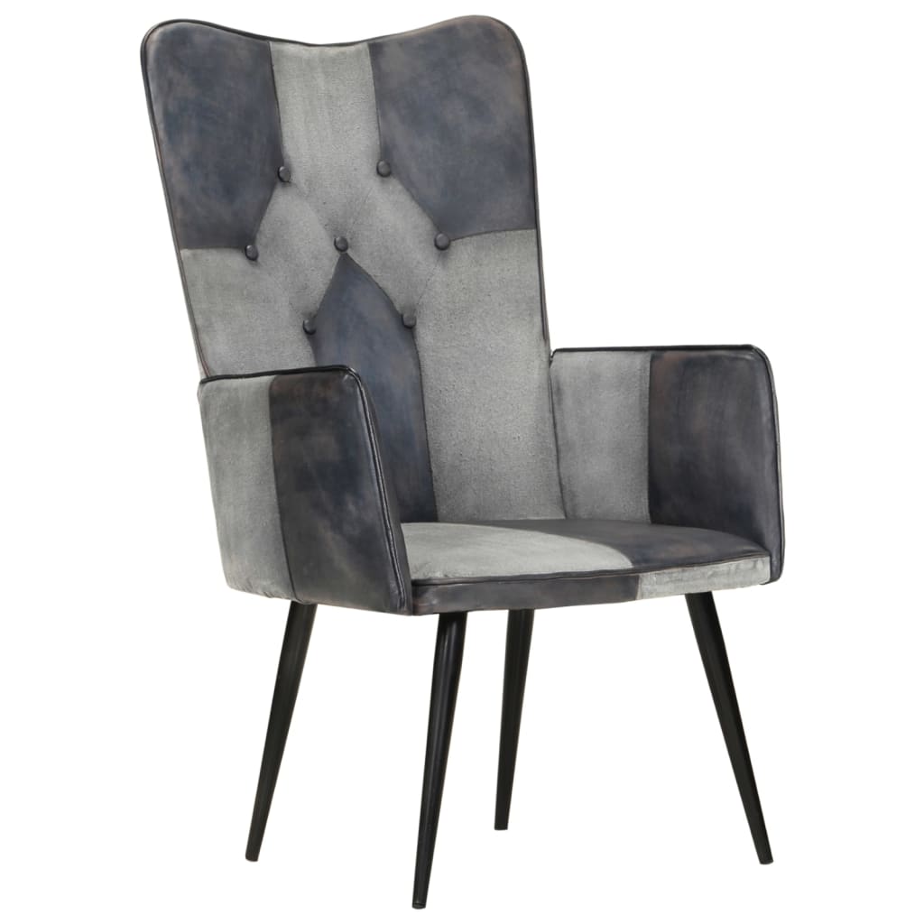 Poltrona Wingback Grigia in Vera Pelle 339661