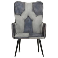 Poltrona Wingback Grigia in Vera Pelle