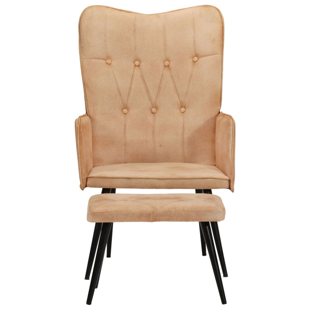 Poltrona Wingback con Poggiapiedi Crema in Tela cod 9400