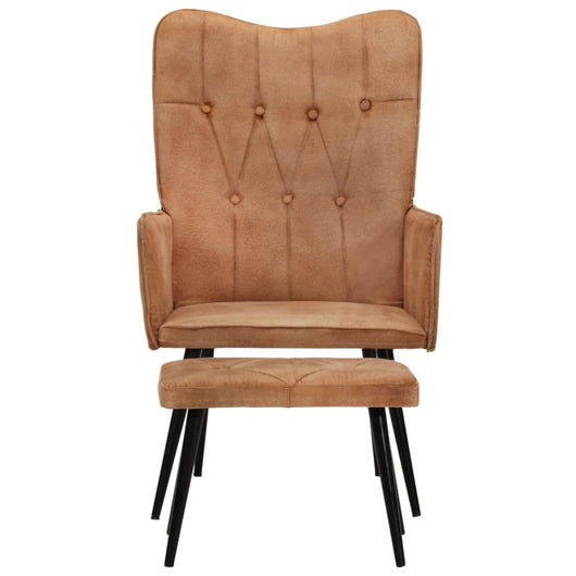 Poltrona Wingback con Poggiapiedi Marrone in Tela