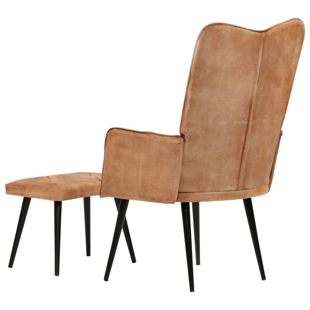 Poltrona Wingback con Poggiapiedi Marrone in Tela