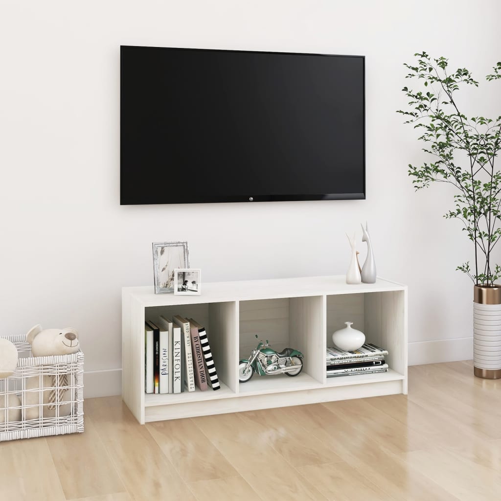 Mobile Porta TV Bianco 104x33x41 cm in Legno Massello di Pino cod mxl 18122