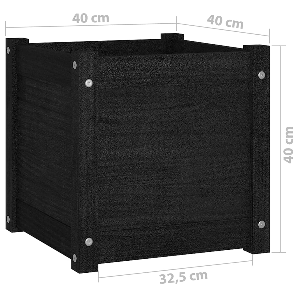 Fioriere da Giardino 2pz Nere 40x40x40cm Legno Massello di Pino 810543