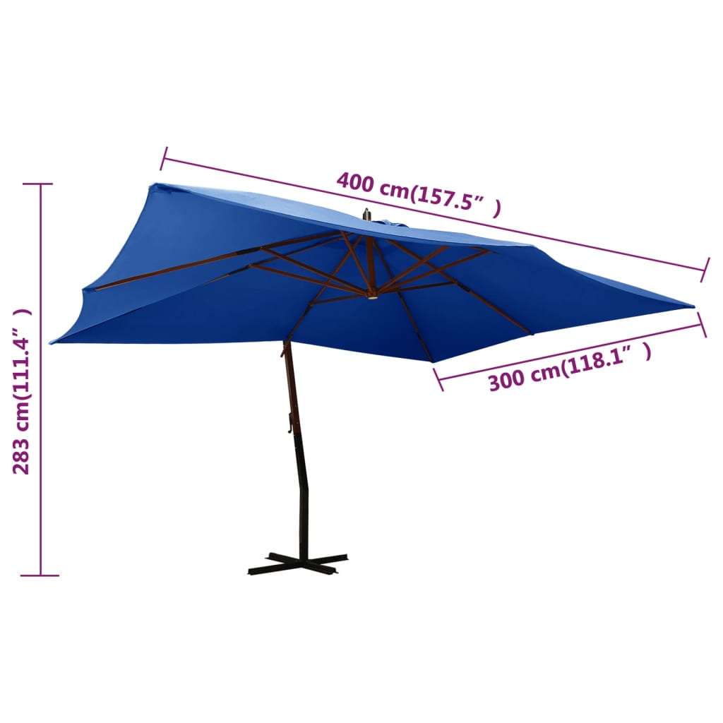 Ombrellone a Sbalzo con Palo in Legno 400x300 cm Azzurro 