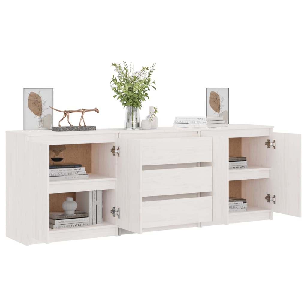 Credenza Bianca 180x36x65 cm in Legno Massello di Pino 3094294