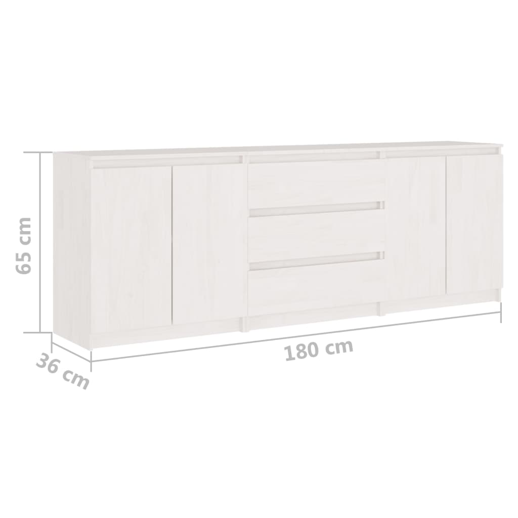 Credenza Bianca 180x36x65 cm in Legno Massello di Pino 3094294