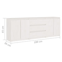 Credenza Bianca 180x36x65 cm in Legno Massello di Pino 3094294