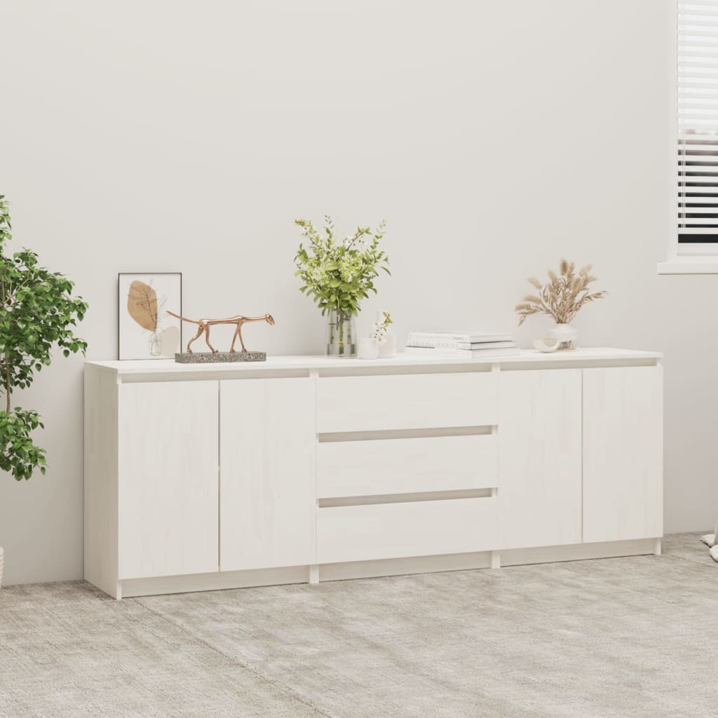 Credenza Bianca 180x36x65 cm in Legno Massello di Pino 3094294