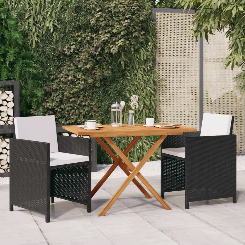 Set da Pranzo per Giardino 3 pz con Cuscini Nero