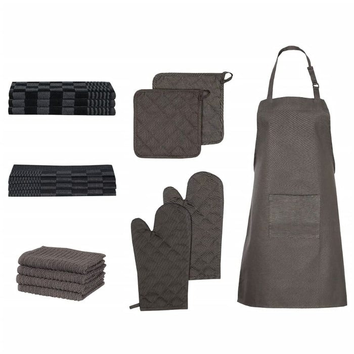 Set Strofinacci 15 pz con Guanti da Forno e Presine Cotone Nero 136296