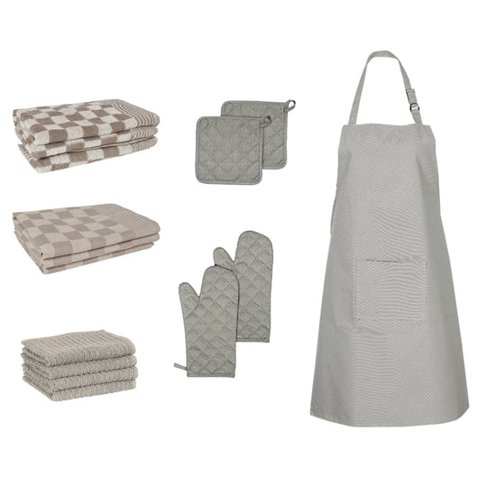 Set Strofinacci 15 pz con Guanti Forno e Presine Cotone Grigio 136297