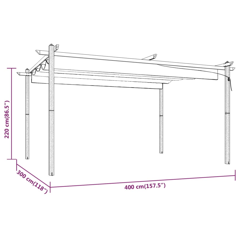 Pergola da Giardino con Tetto Retrattile 4x3 m Crema 318537