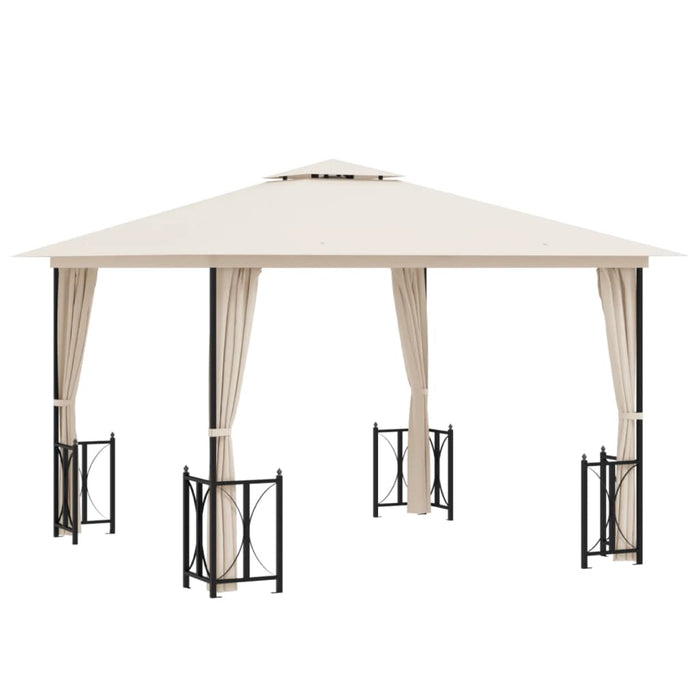 Gazebo con Teli Laterali e Doppio Tetto 3x3 m Crema 318540