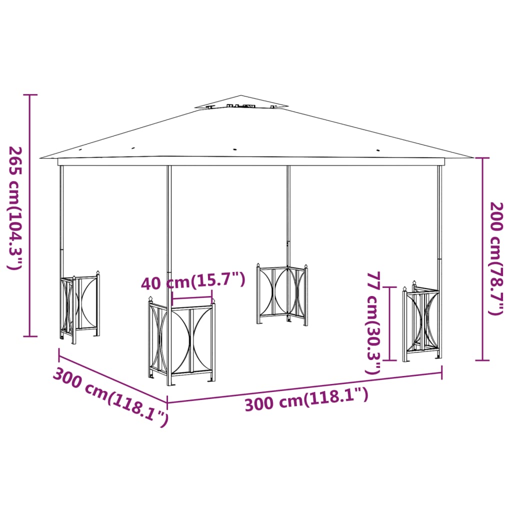 Gazebo con Teli Laterali e Doppio Tetto 3x3 m Crema 318540