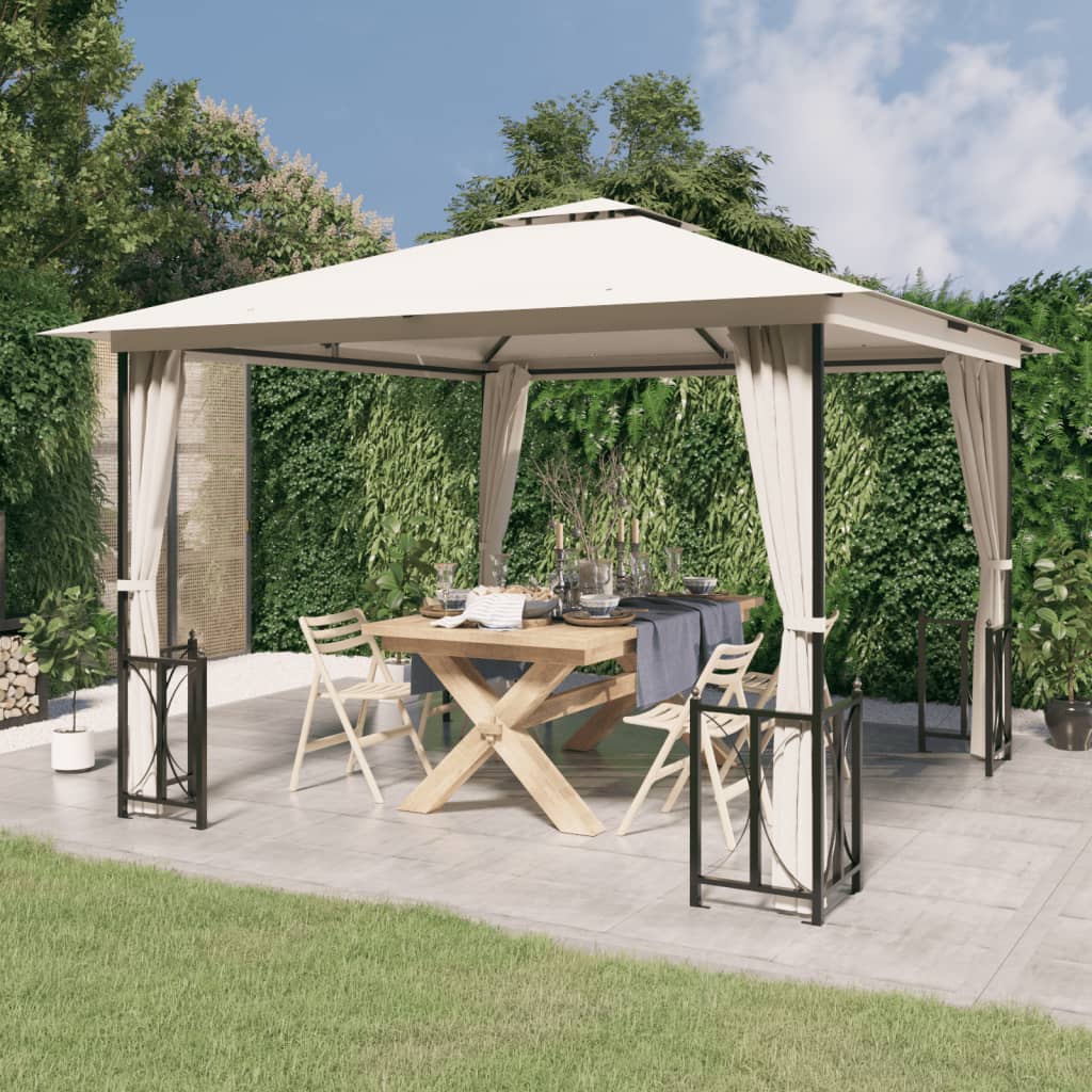 Gazebo con Teli Laterali e Doppio Tetto 3x3 m Crema 318540