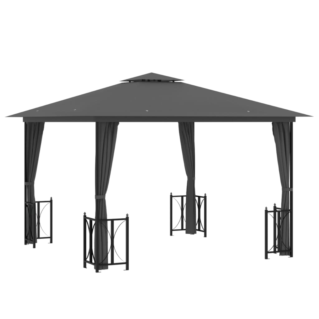 Gazebo con Teli Laterali e Doppio Tetto 3x3 m Antracite