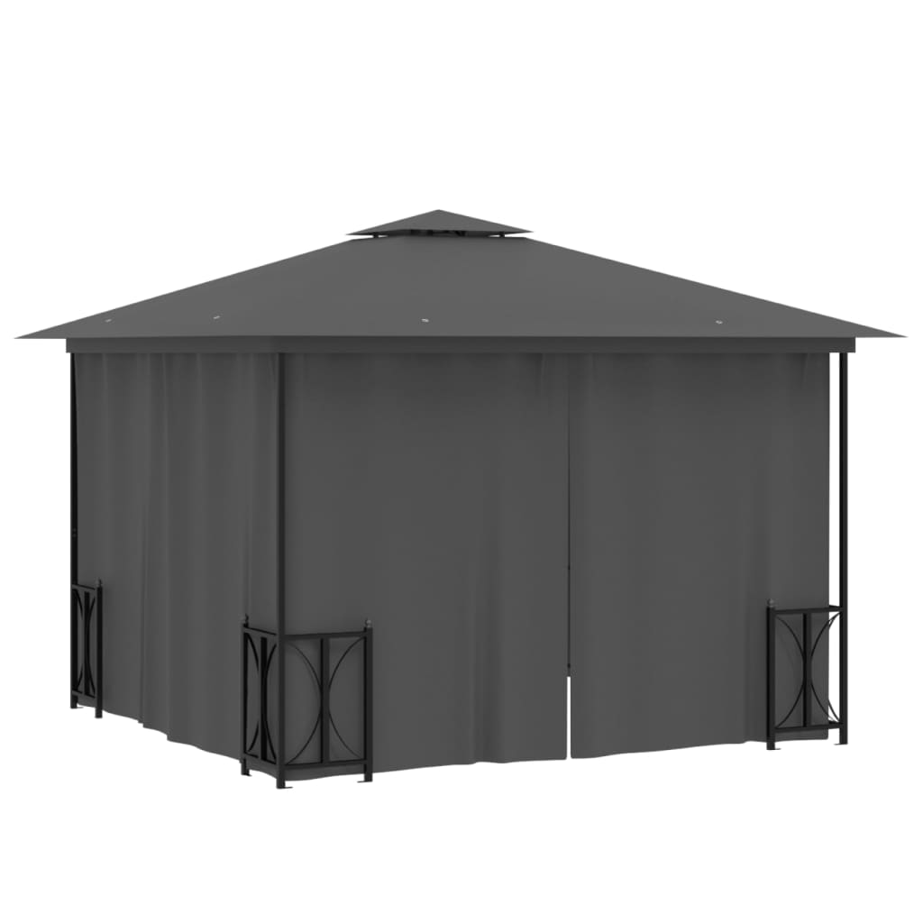 Gazebo con Teli Laterali e Doppio Tetto 3x3 m Antracite