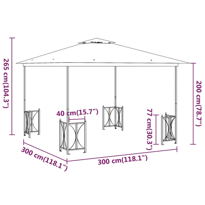 Gazebo con Teli Laterali e Doppio Tetto 3x3 m Antracite