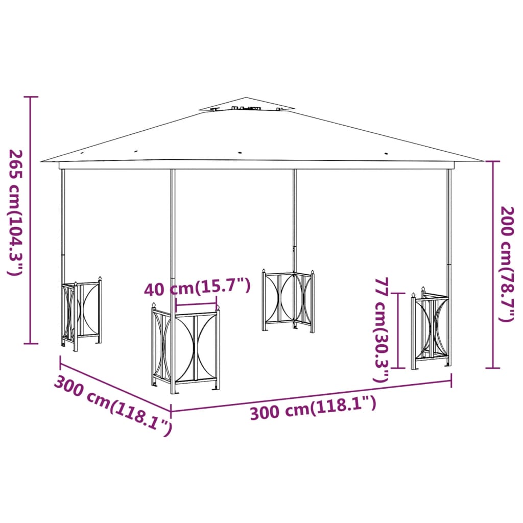 Gazebo con Teli Laterali e Doppio Tetto 3x3 m Antracite 318541