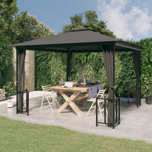 Gazebo con Teli Laterali e Doppio Tetto 3x3 m Antracite