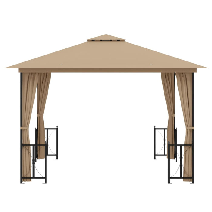 Gazebo con Teli Laterali e Doppio Tetto 3x3 m Tortora cod mxl 65926