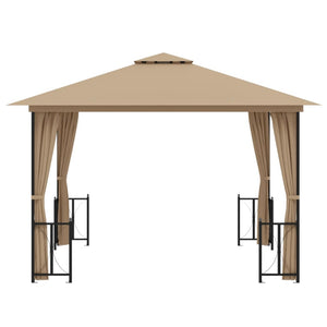 Gazebo con Teli Laterali e Doppio Tetto 3x3 m Tortora 318542