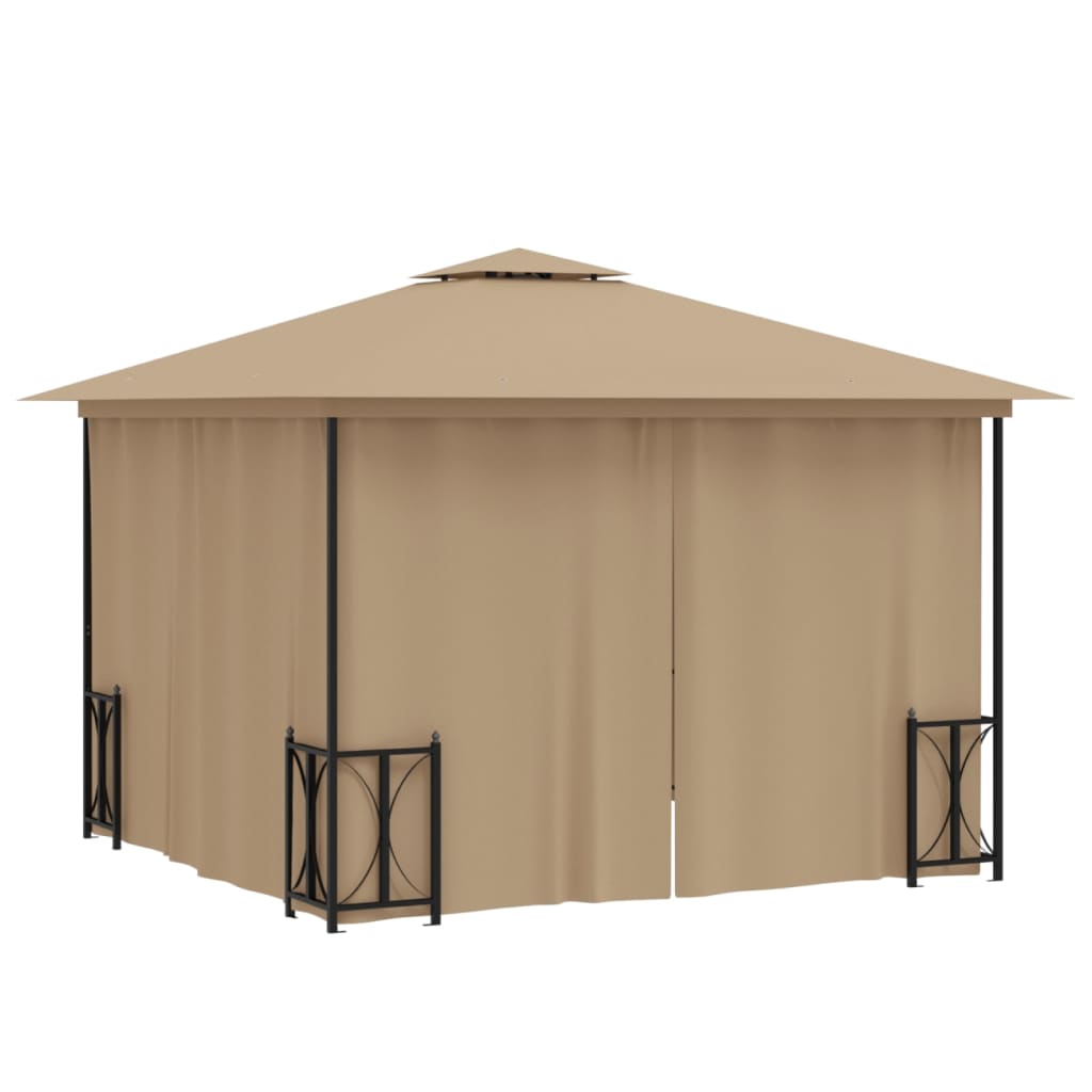 Gazebo con Teli Laterali e Doppio Tetto 3x3 m Tortora cod mxl 65926