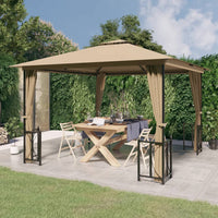 Gazebo con Teli Laterali e Doppio Tetto 3x3 m Tortora cod mxl 65926