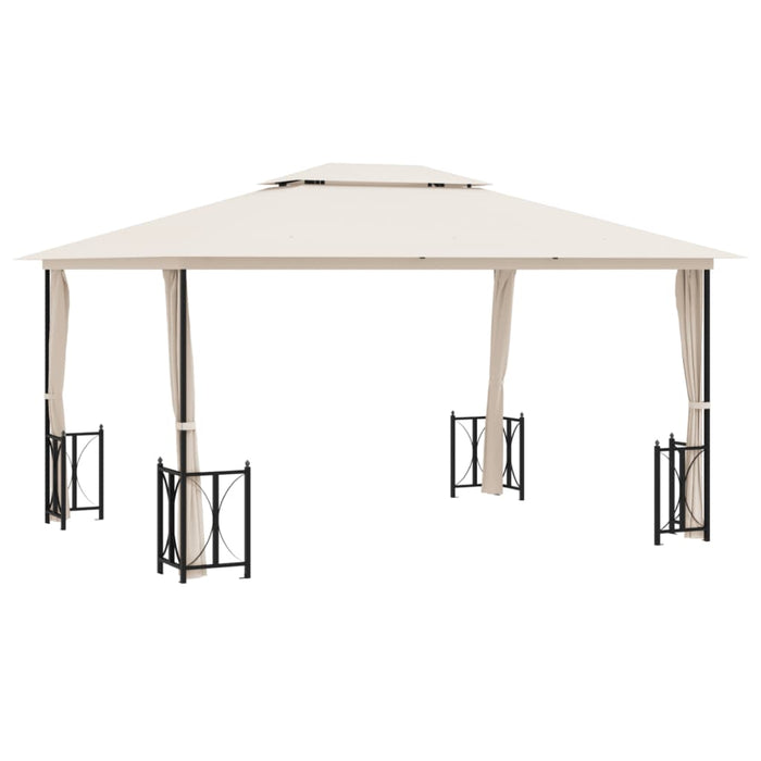 Gazebo con Teli Laterali e Doppio Tetto 3x4 m Crema