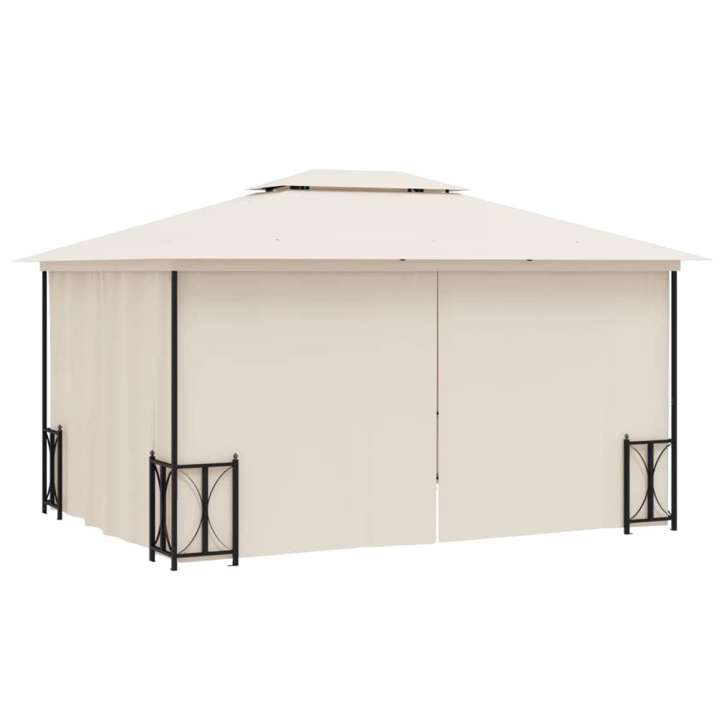 Gazebo con Teli Laterali e Doppio Tetto 3x4 m Crema