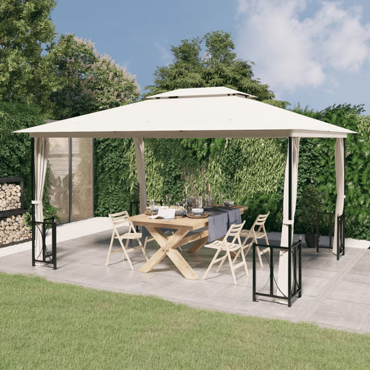 Gazebo con Teli Laterali e Doppio Tetto 3x4 m Crema 318543