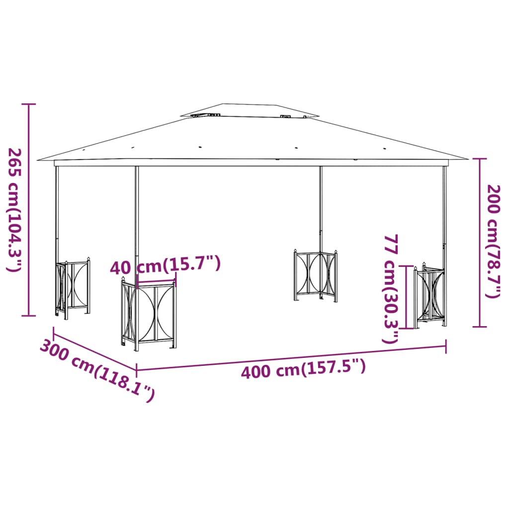 Gazebo con Teli Laterali e Doppio Tetto 3x4 m Antracite cod mxl 66014