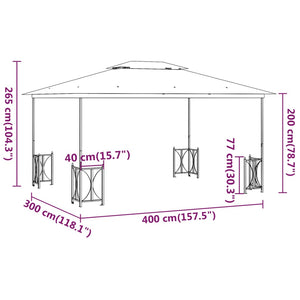 Gazebo con Teli Laterali e Doppio Tetto 3x4 m Antracite cod mxl 66014