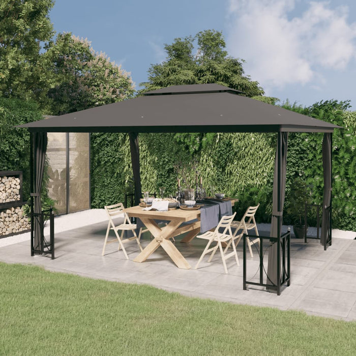 Gazebo con Teli Laterali e Doppio Tetto 3x4 m Antracite 318544