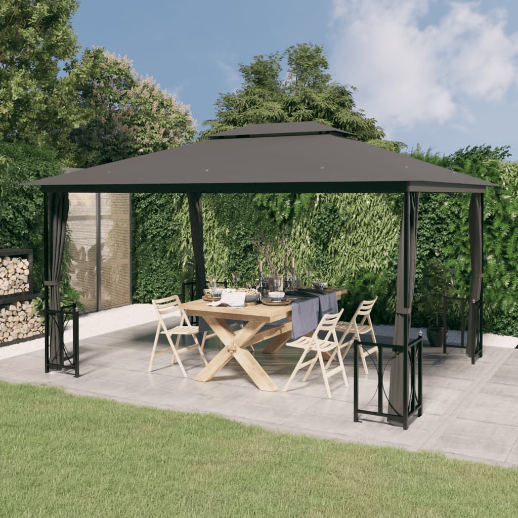 Gazebo con Teli Laterali e Doppio Tetto 3x4 m Antracite cod mxl 66014