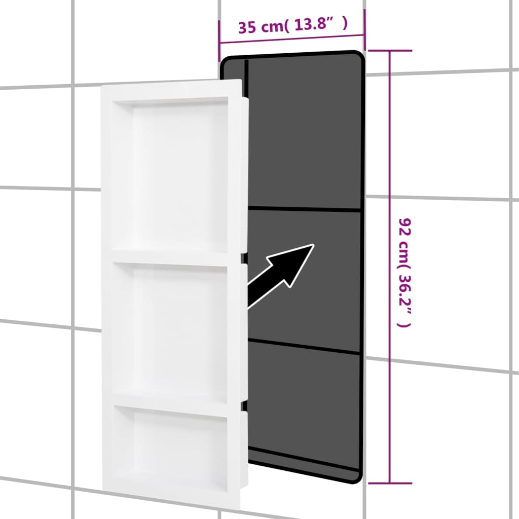 Nicchia da Doccia con 3 Scomparti Bianco Opaco 41x99x9 cm cod 11585