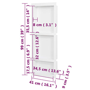 Nicchia da Doccia con 3 Scomparti Bianco Opaco 41x99x9 cm cod 11585