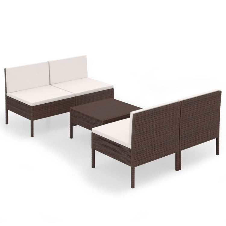 Set Divani da Giardino 5 pz con Cuscini in Polyrattan Marrone cod mxl 38265