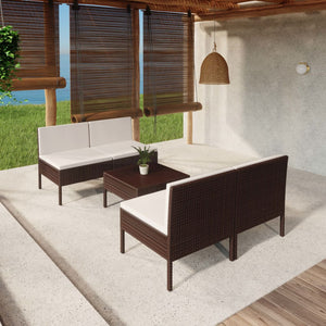 Set Divani da Giardino 5 pz con Cuscini in Polyrattan Marrone cod mxl 38265