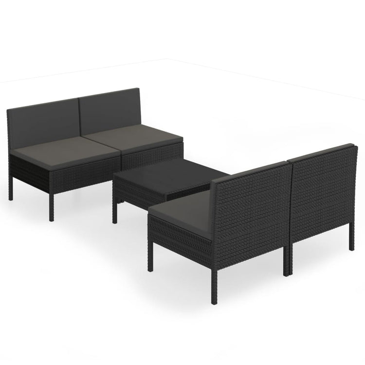 Set Divani da Giardino 5 pz con Cuscini in Polyrattan Nero cod mxl 38266