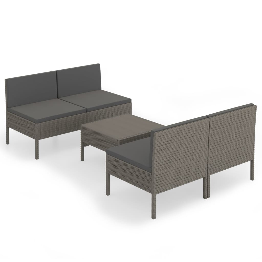 Set Divani da Giardino 5 pz con Cuscini in Polyrattan Grigio 3094310