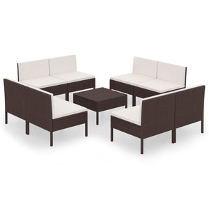 Set Divani da Giardino 9 pz con Cuscini in Polyrattan Marrone cod mxl 38272