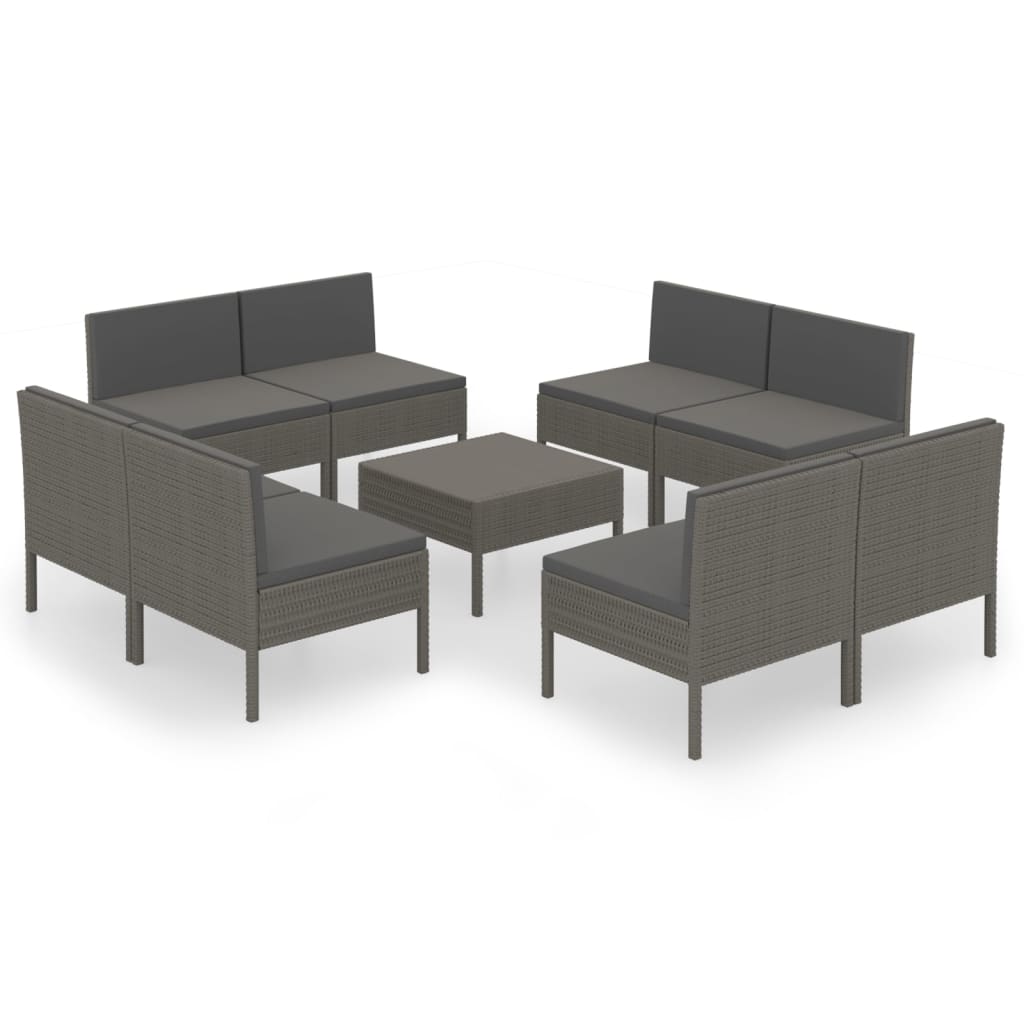 Set Divani da Giardino 9 pz con Cuscini in Polyrattan Grigio cod mxl 38273