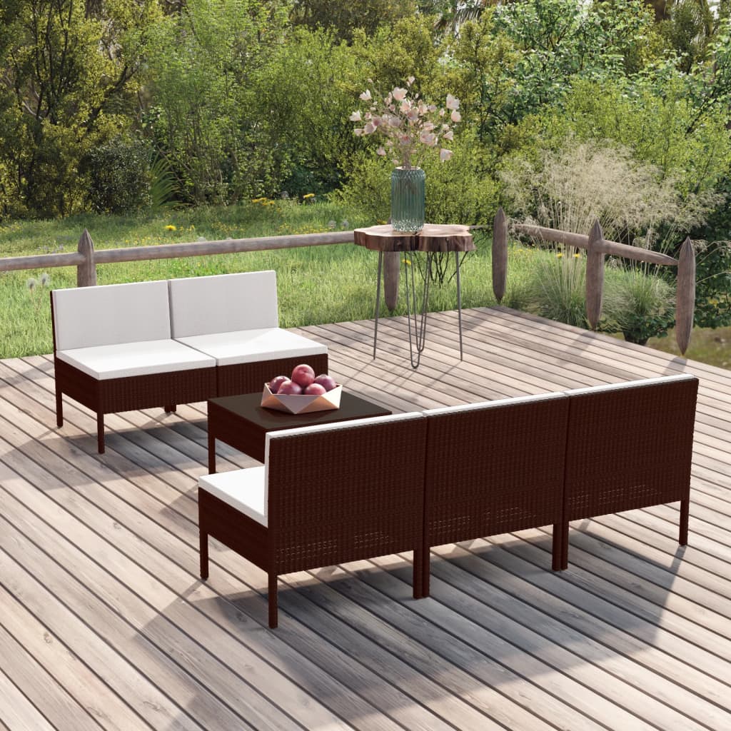 Set Divani da Giardino 6 pz con Cuscini in Polyrattan Marrone cod mxl 38284