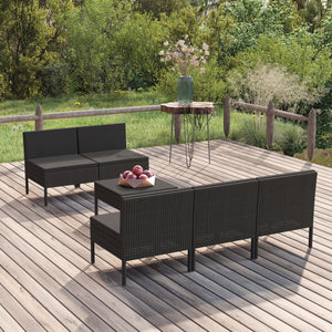 Set Divani da Giardino 6 pz con Cuscini in Polyrattan Nero cod mxl 38274