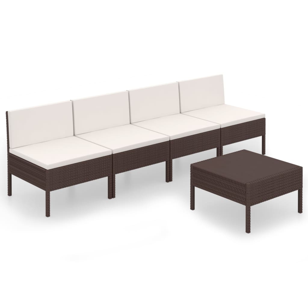 Set Divani da Giardino 5 pz con Cuscini in Polyrattan Marrone cod mxl 38287