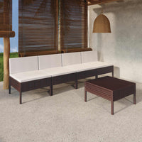 Set Divani da Giardino 5 pz con Cuscini in Polyrattan Marrone cod mxl 38287